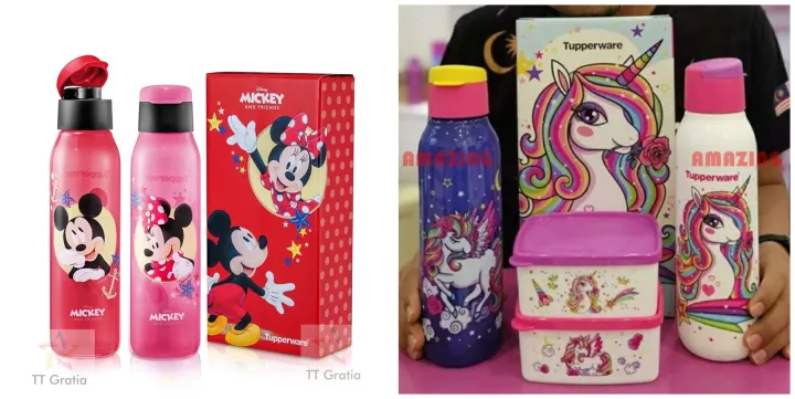 Tupperware Mickey & Minnie Eco bottle 500ml/ Unicorn Round  Eco Bottle 750ml/ Snack box/ Mickey Mouse