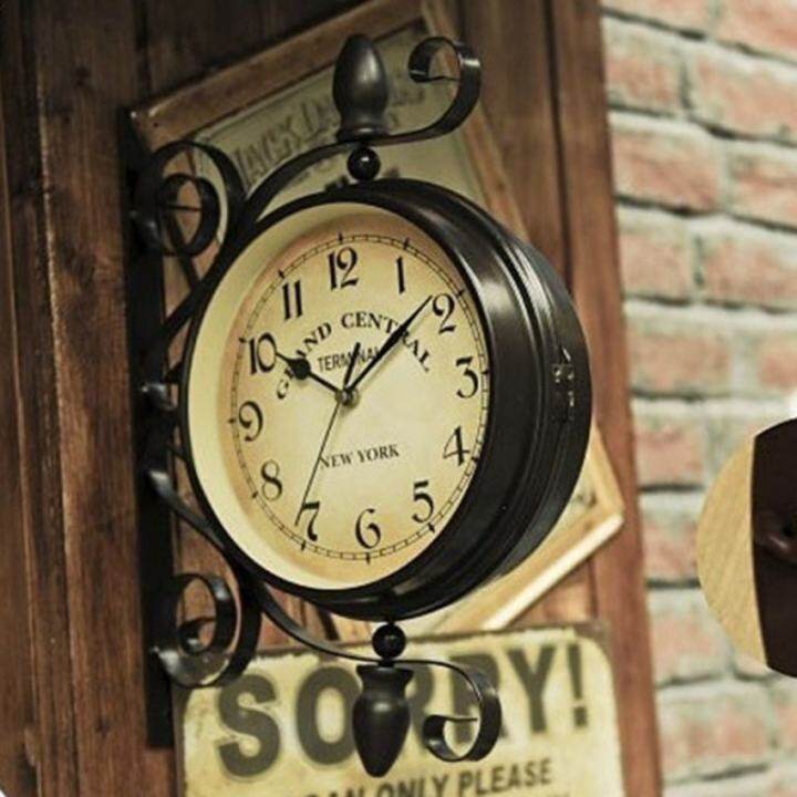 American Retro European Vintage Cafe Clock Wall Decoration Iron Double Sided Hanging 38 29cm Lazada - Double Sided Wall Clock Malaysia