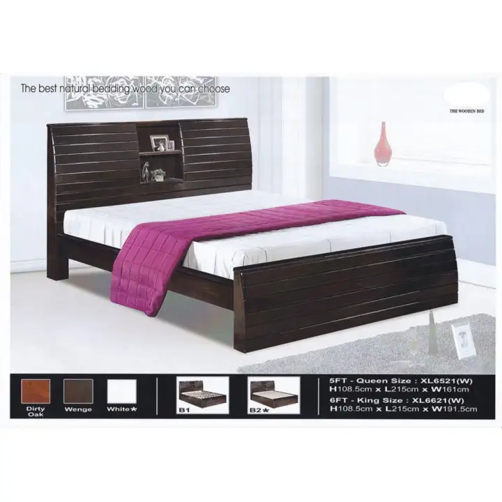Solid Wood Strong Queen Size Wooden Bed, Bed Frame With Headboard Storage Queen