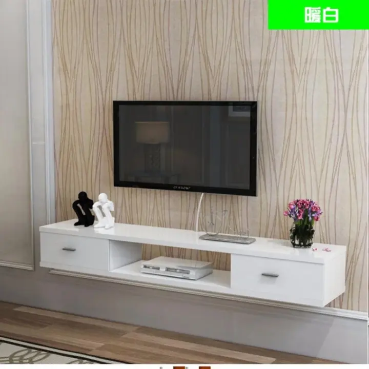 Pre Order Wall Mounted Tv Cabinet With Drawers White Eta 2021 08 06 Lazada - Wall Mounted Tv Rack Malaysia
