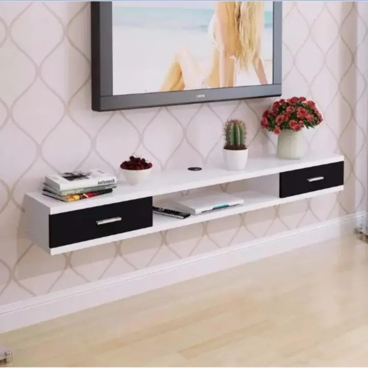 Pre Order Wall Mounted Tv Cabinet With Drawers White Black Perorder 26 Apr Eta 2021 08 06 Lazada - Wall Mounted Tv Rack Malaysia