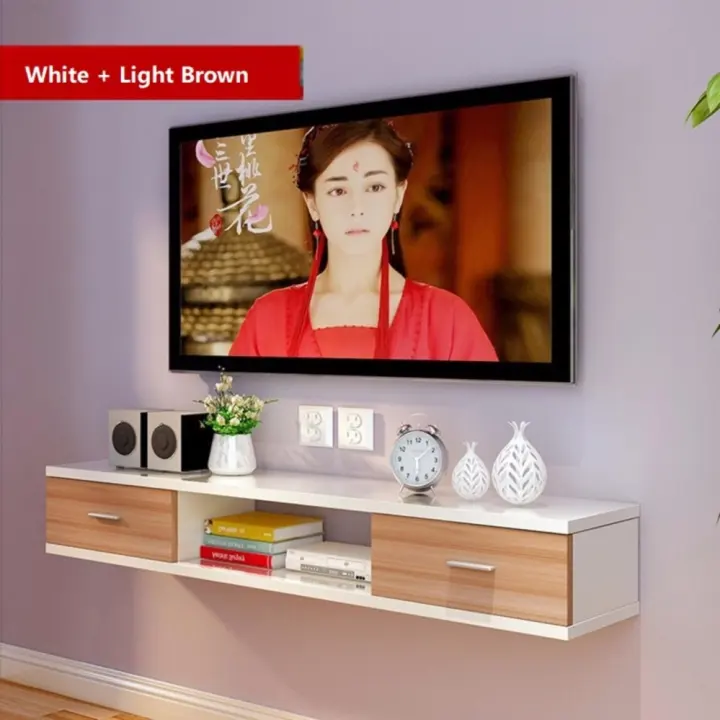 Pre Order Wehomes Wall Mounted Tv Cabinet With Drawers White Light Brown Eta 2021 08 06 Lazada - Wall Mounted Tv Cabinet With Drawers