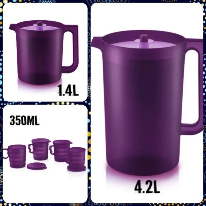 Tupperware Purple Royale Giant Pitcher Set /Royale Mugs & Seal 350ml