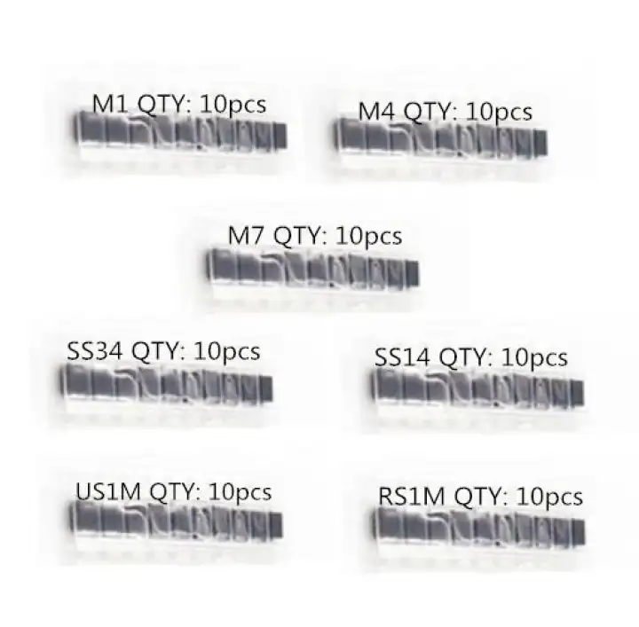 70pcs 7Values SMD Rectifier Schottky Diode Assorted  M1 M4 M7 SS34 SS14 US1M RS1M 10pcs Per Value SMA Packed