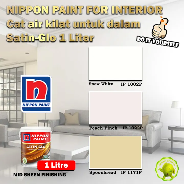 Nippon Paint Paint For Interior Satin Glo 1 5 Litre Snow White 1002p Peach Pinch 1022p Spoonbread 1171p Lazada
