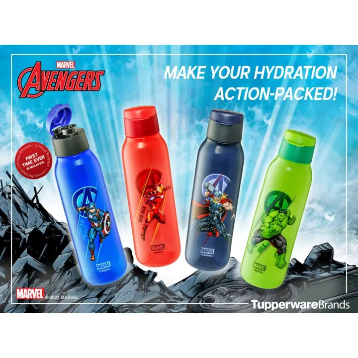 NEW - TupperwareBrands Limited Avengers Eco Bottle 750ml ( D 7.3/ H 25.7CM ) FLIPTOP CAP