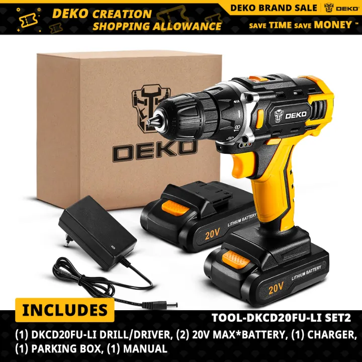 DEKO New Arrival Sharker 20V SET2 Cordless Drill Electric Screwdriver