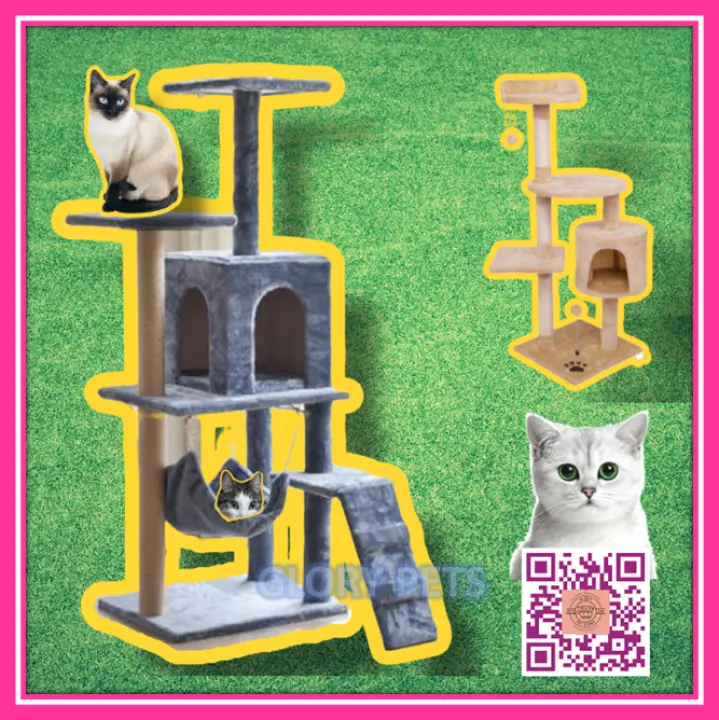 Cat Tree Condo Climbing Tree Playground Play House Rumah Kucing besar murah  tidur wood Cat Tower 116cm 125cm