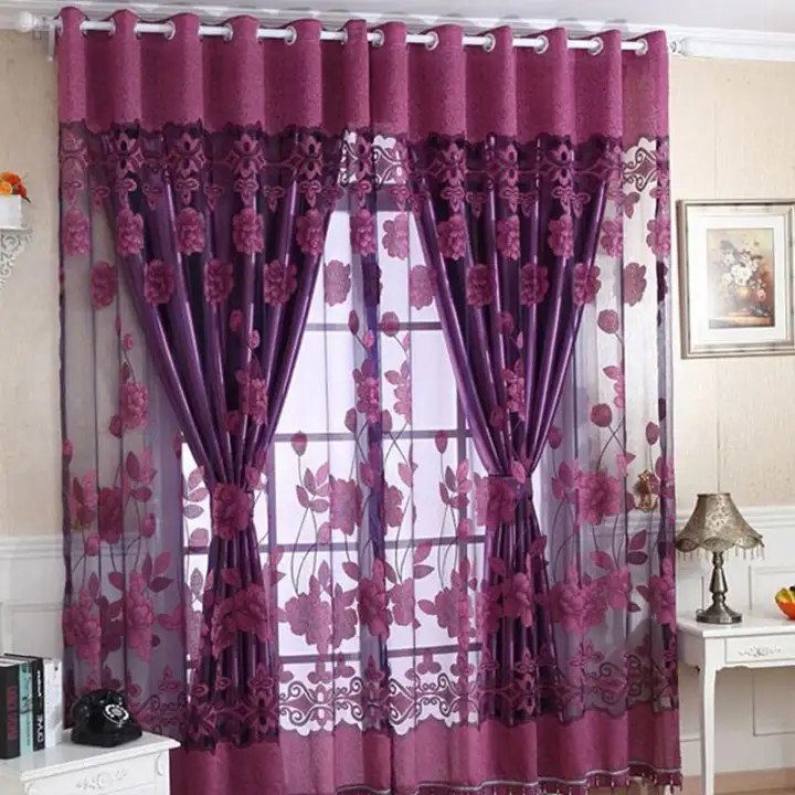 Tingkap Langsir Double Lapisan Benang Tulle Overlay Hollow Keluar Bilik Tidur Bilik Livingroom Tirai Tetingkap Lazada Singapore