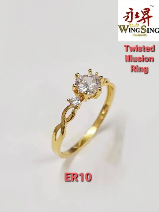 Wing Sing 916 Gold Twisted Illusion Ring Cincin Tunang Batu Zirkon Emas 916 Er10 Lazada