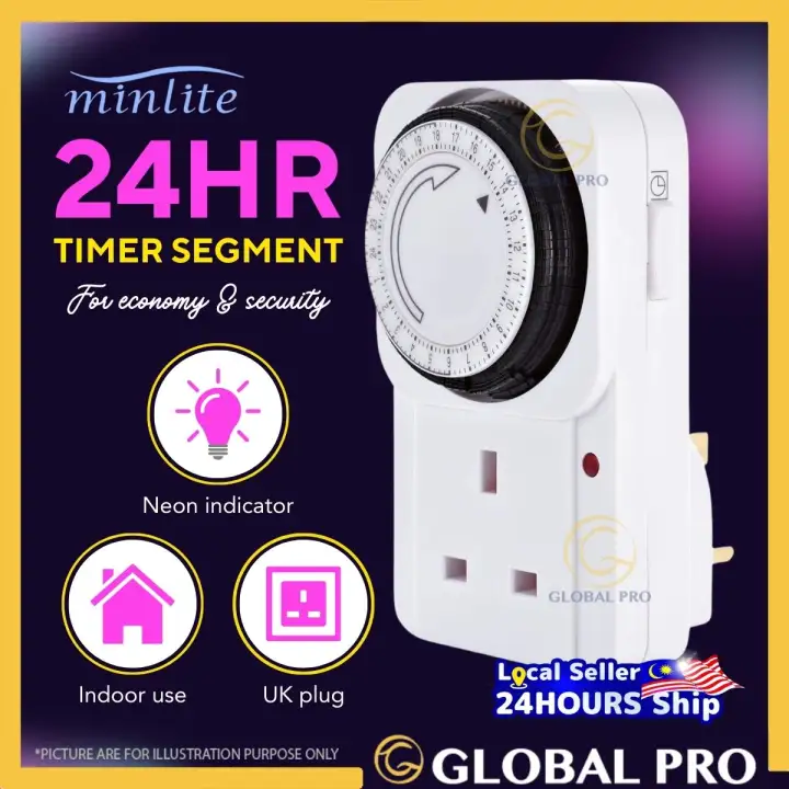 MINLITE 1120-L0 24Hour Segment Timer Switch PlugIn Timer Switch Analog with Light Indicator Malaysia Plug MAX LOAD 3120W