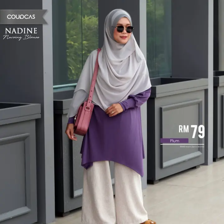 Coupcas Nadine Muslimah Blouse Nursing Labuh Korean Moss Crepe Modest Fashion Women Top S 3xl Lazada