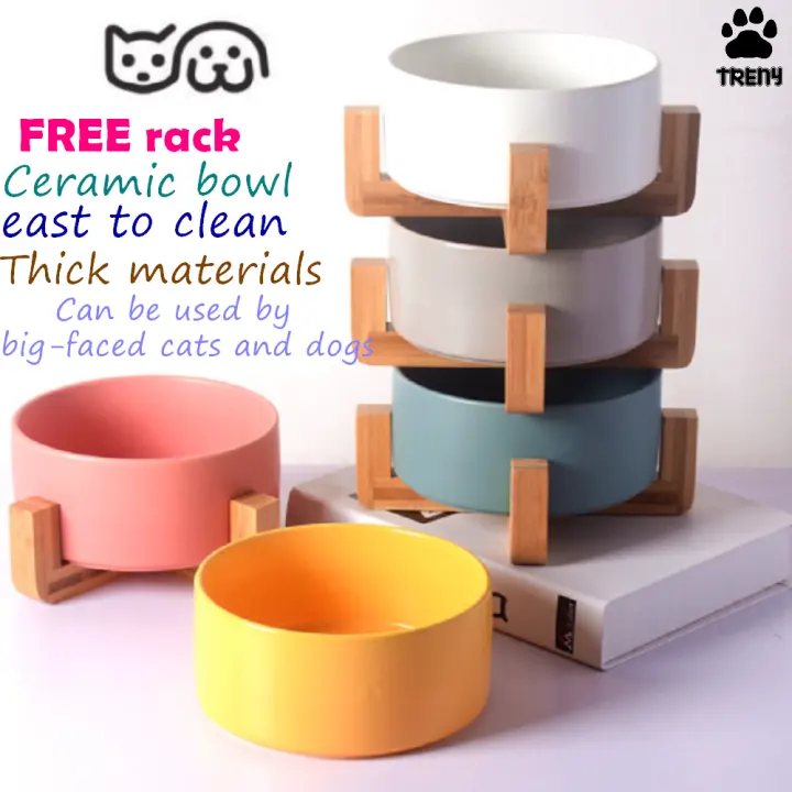 TRENY Free Rack Ceramic Cat Bowl Ins Fesyen Mangkuk Seramik 