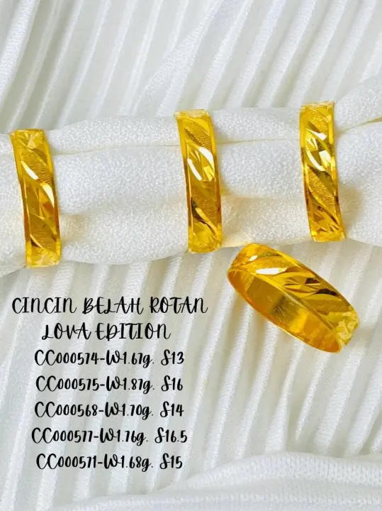 Cincin Belah Rotan 916 Gold Jewellery Tunang Merisik Cincin Emas Tulin 916 Lazada