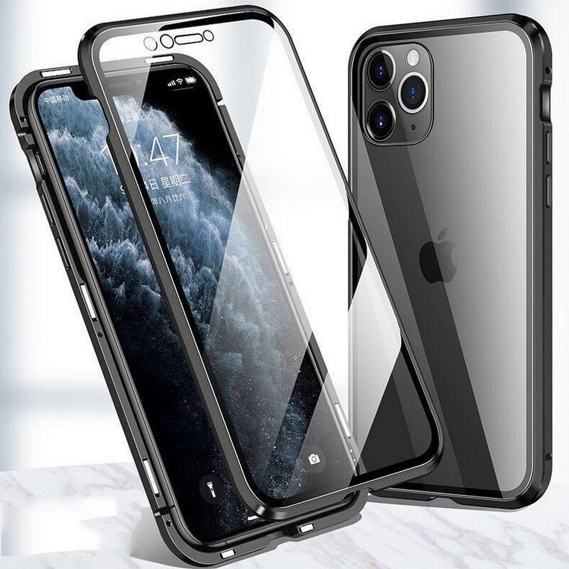 Thinmon Ốp Kim Loại Hấp Thụ 2 Trong 1 Kính Từ Tính Hai Mặt Cho iPhone 13 13 Mini 13 Pro 13 Pro Max Ốp Lật Bảo Vệ Chống Sốc Khung Nhôm Kính Cường Lực