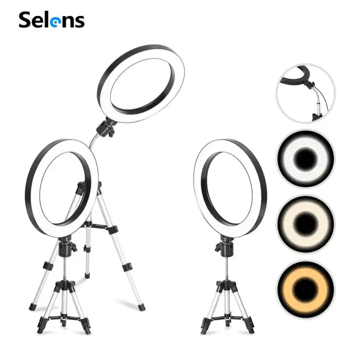 Selens 16cm 20cm 6 Inches Double Triple LED Ring Light Kit With Tripod Stand and Flexible Arm For Vlog Vlogging Video Beauty Makeup Youtuber Blogger Omni-directional Fill Light