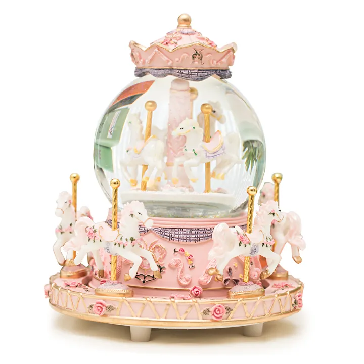 Carousel Snowball Music Box with Lights Eight Horse Clockwork Music Christmas Valentine's Day Birthday Anniversary Gift Daughter Wife Girl Children's Gift
