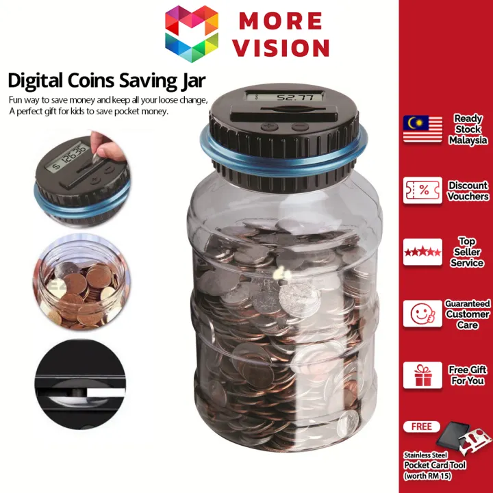 Digital Piggy Bank Coin Savings Tabung Duit LCD Display Jar Syiling Coins Counting Automatic Electronic Saving Money Box