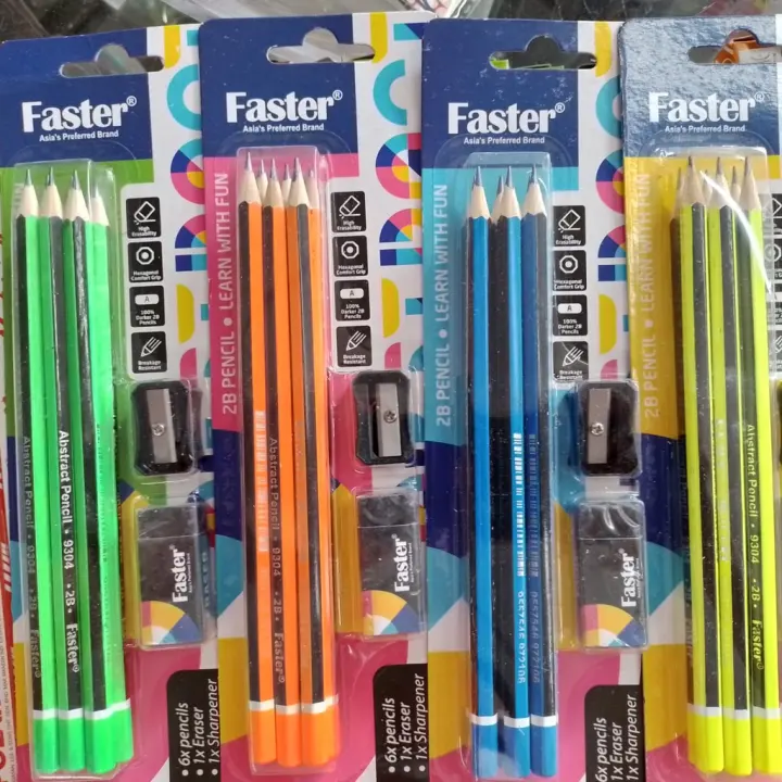 Faster WP-F9304 2B Pencil Set 6 Pencils Eraser and Sharpener For School
