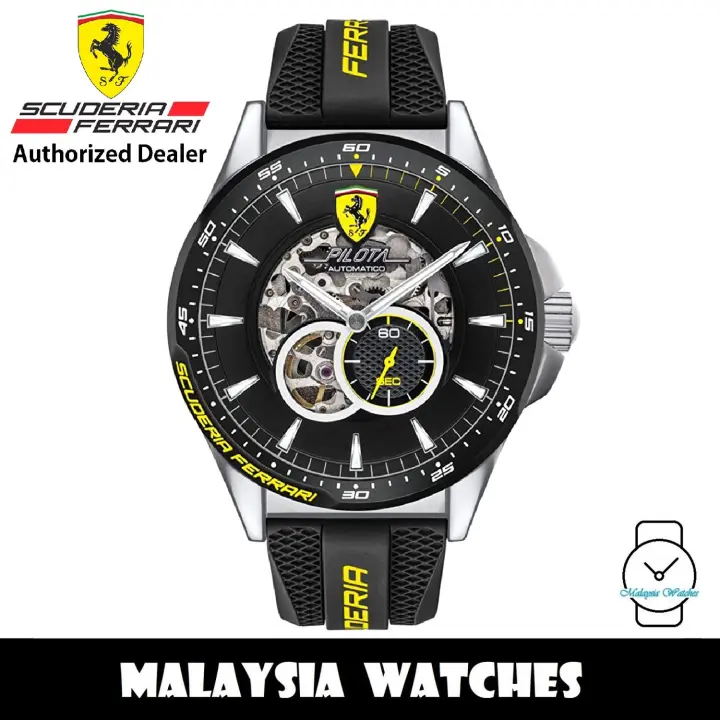 100 Original Scuderia Ferrari Pilota 0830601 Automatic Skeleton Black Dial Black Silicone Strap Men S Watch 2 Years International Warranty Lazada