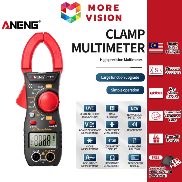 ANENG ST170 Digital Clamp Meter Multimeter Counts 500A Current AC/DC Voltage Tester Hz Capacitance NCV Ohm Diode Test
