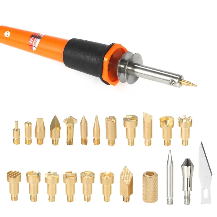 Meterk 30W 24PCS Wood Pyrography Tool Set Wood Burning Kit Woodburning Tips Hobby Craft Sold-ering Iron Pen Tools for Wood Burning/Carving/Embossing