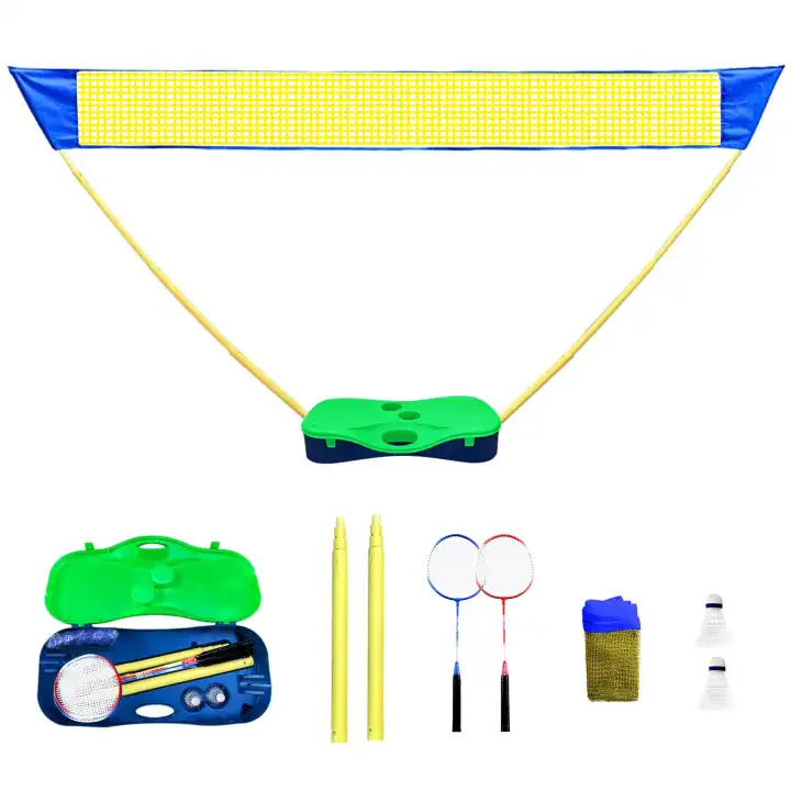 Portable badminton net frame set storage type 3 meters home entertainment simple column field line net frame + racket + two balls