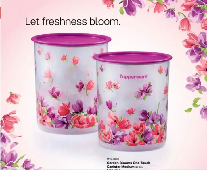Tupperware Garden Blooms One Touch Canister Medium (2pc) 3.0L