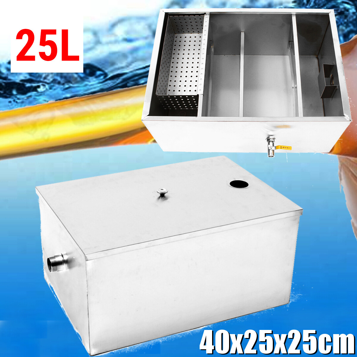 m3/h Stainless Steel Grease Trap Interceptor 500 Fit Kitchen Wastewater 25L 