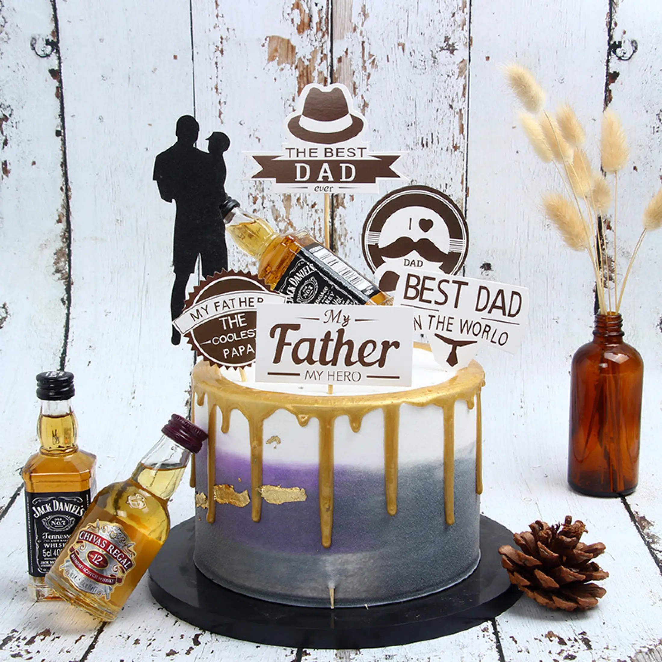 Happy Fathers Day Card Birthday Cake Decoration For Dad Black Hat Tm Lazada Singapore
