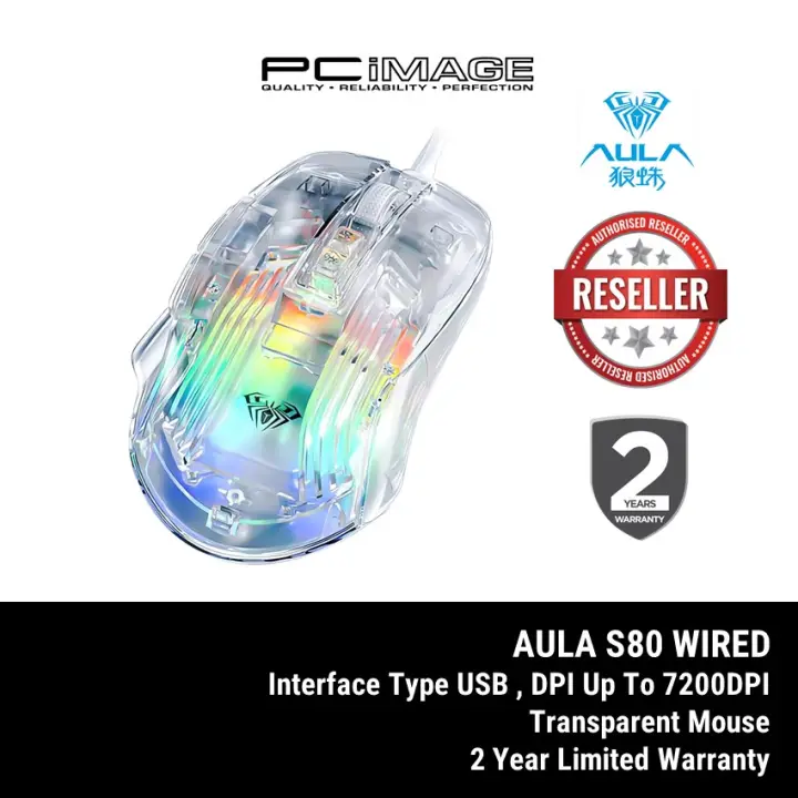AULA S80 Game Mouse Transparent Mouse RGB Light Effect Ergonomic Design 6-speed DPI Adjustment Suitable for Game Office