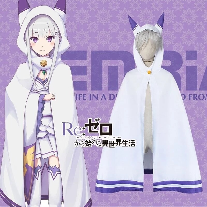Anime Re:Life In A Different World From Zero Emilia Cosplay Cat Ears Cloak Cape Áo Choàng Cosplay