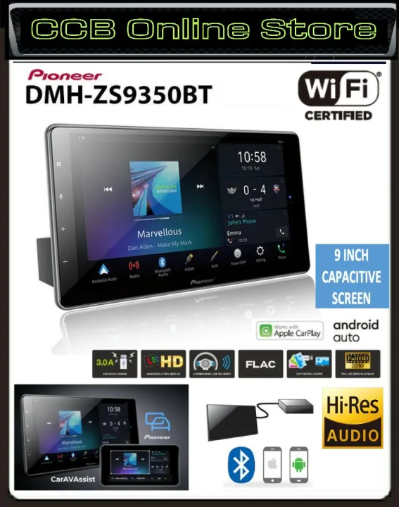 PIONEER DMH-ZS9350BT Non-DIN Separate Type Multimedia AV Receiver with 9" Capacitive HD Touchscreen Display, Built-in Wi-Fi, Apple CarPlay, Android Auto, Built-in Bluetooth and Full HD Video Playback from USB Device