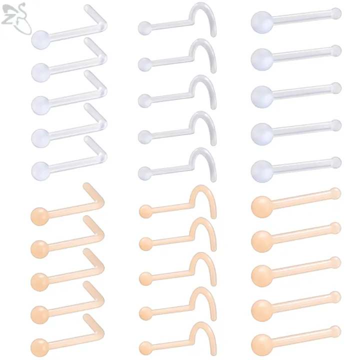 10 Pcs/lot 20G Bioflex Clear Nose Rings Retainer L-Shaped Nose Screw Studs Skin Color Nose Bone Pins 2mm Ball Nostril Piercings Body Jewelry