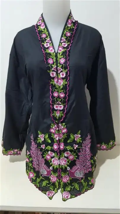 Baju Kebaya Nyonya Black With Flora And Peacock 3d Embroidery Lazada