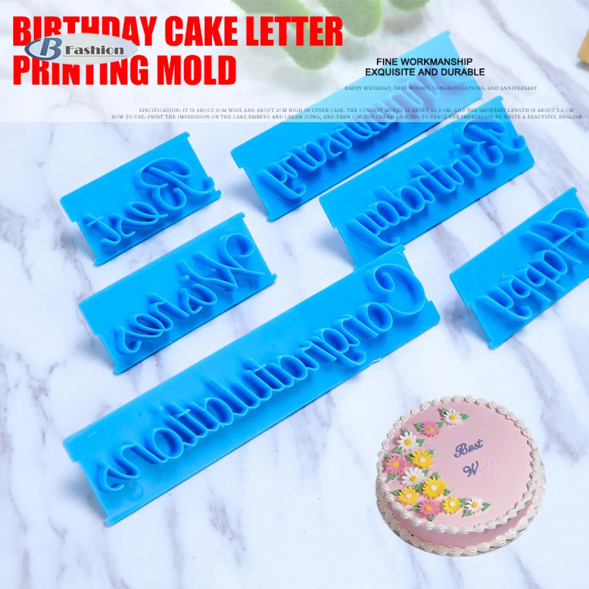 B F 6 Pcs Set Tulisan Tangan Fondant Kek Embossing Acuan Surat Plastik Hiasan Alat Untuk Selamat Hari Jadi Terbaik Ingin Baking Lazada