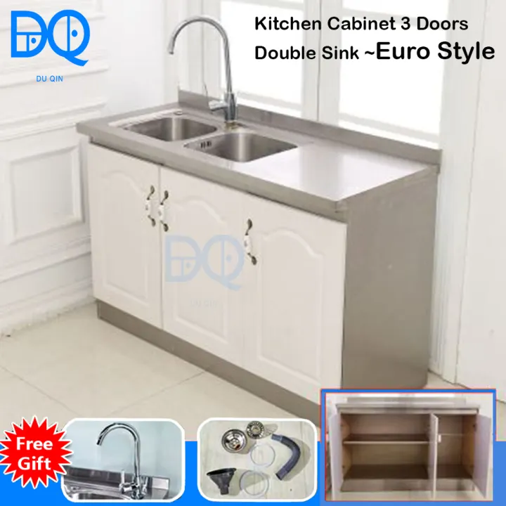 Kitchen Cabinet Stainless Steel 3 Doors, Movable Kitchen Cabinets With Sink