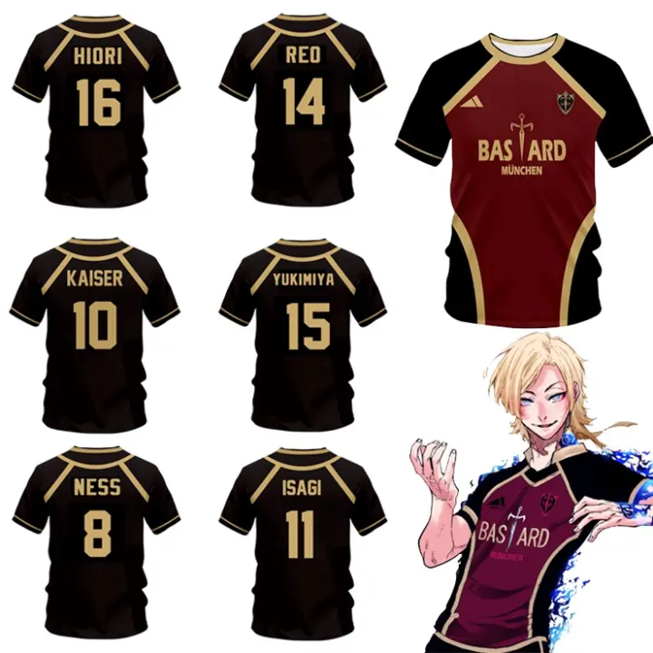 Jersey Futsal Football VL Replika Blue Lock Anime Bastard Munchen Men's Short sleeved T shirt Sports Garment