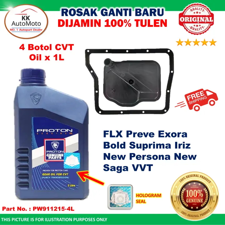 4 Botol - Proton ATF CVT Gear Oil 1L + Auto Filter Gasket Saga FLX 