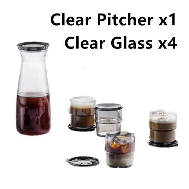 Tupperware Clear Drinking Set Clear Pitcher (1) 1.3L Clear Glass (4) 250ml Transparent