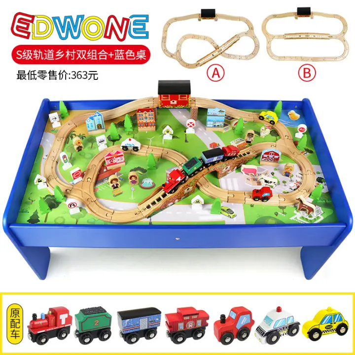 Edwone Wooden Train Set With Play Table, Round Train Table