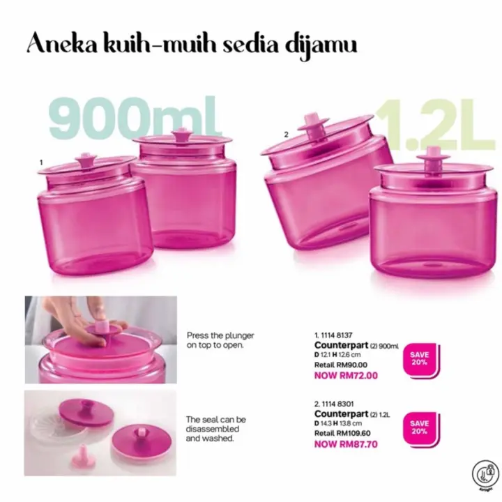 Tupperware Counterpart Pink 900ml