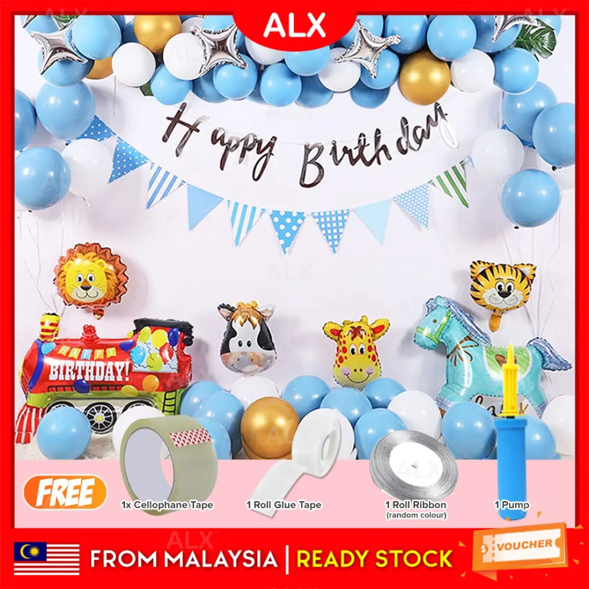 Alx Borong Malaysia Zoo Animals Birthday Party Decoration Reusable Happy Birthday Balloons Banner Party Supplies Women Girl Boy Birthday Party Decorations Dekorasi Hari Jadi Lazada