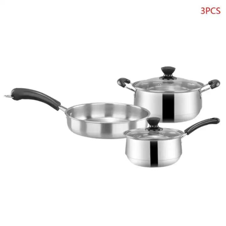 3pcs Set Stainless Steel Cookware Set Flat Bottom Frying Pan Soup Pot Milk Pot Kit Induction Cooker Cooking Pan For Home Lazada Singapore