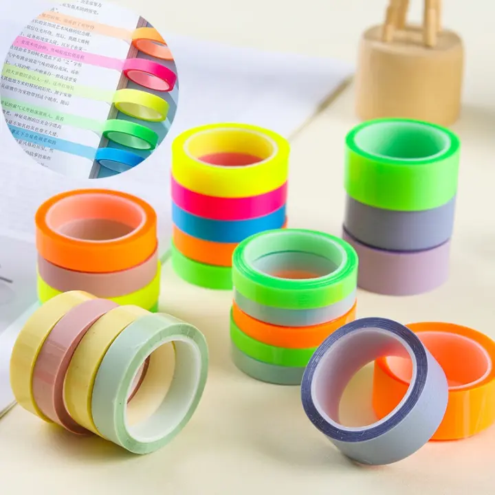 1/5Rolls 5M Tear Transparent Colorful Tear Post-it Tape No Glue Can Be Written Index Tabs Waterproof Label Reading Post School Office Supplies