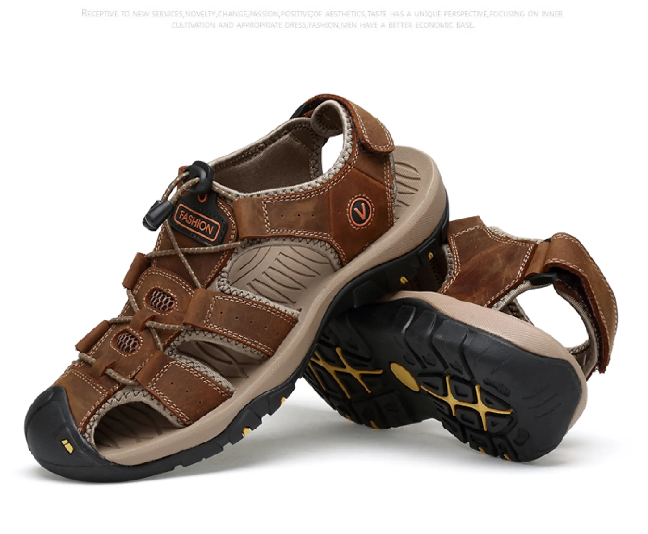 Mens Genuine Leather Closed Toe Walking Sports Casual Beach Sandals Shoes Plus