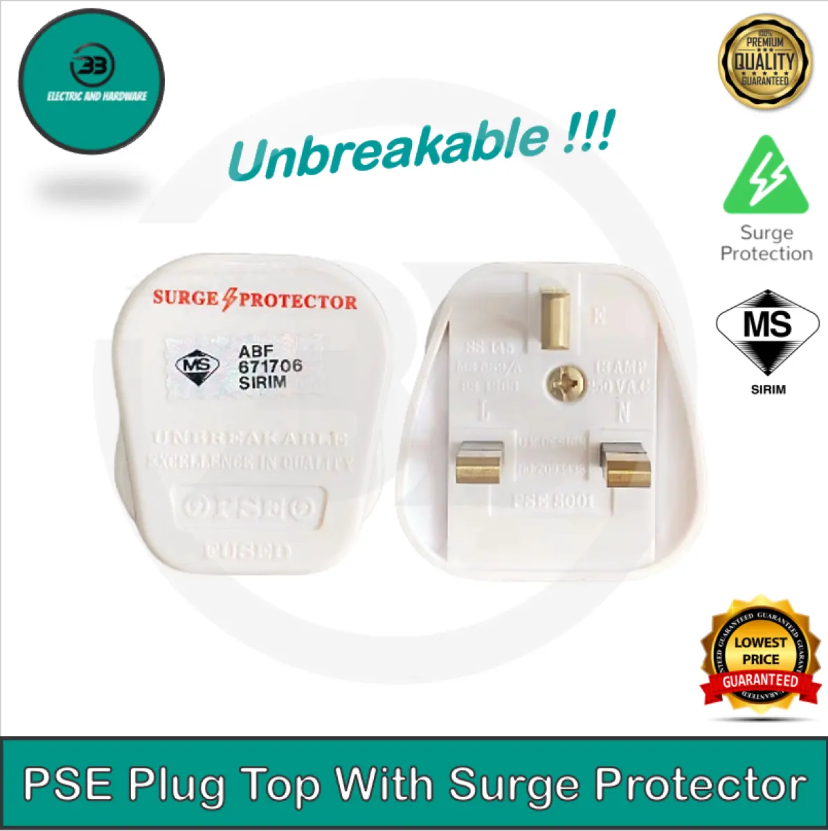 Sirim Pse 13a White Plug Top 3 Pin Style Uk Design Safety Unbreakable Fused W Surge Protector Kepala Plug Elektrik Lazada