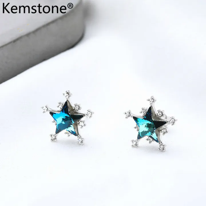 Kemstone Silver Plated Sapphire Crystal Star Stud Earrings 
