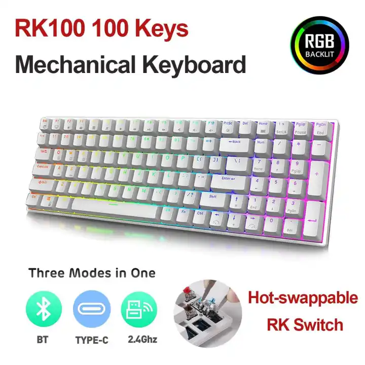 RK100 RK860 Hotswappable Keyboard Bluetooth Wireless 2.4G 3 Mode RK100 Mechanical Keyboard Black Blue Tea Red Switch Desktop Computer Notebook Mobile Phone Tablet