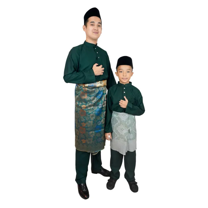 Baju Melayu Slim Fit Cotton Dark Green Hijau Emerald Sepasang Dewasa Budak C005bm Lazada